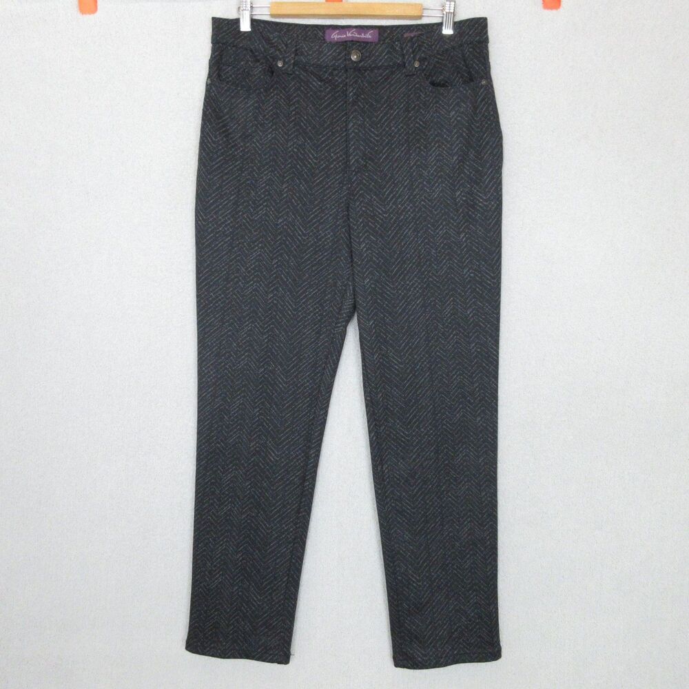 Gloria Vanderbilt Dress Pants Womens 14 Amanda Charcoal Herringbone Stretch Slim